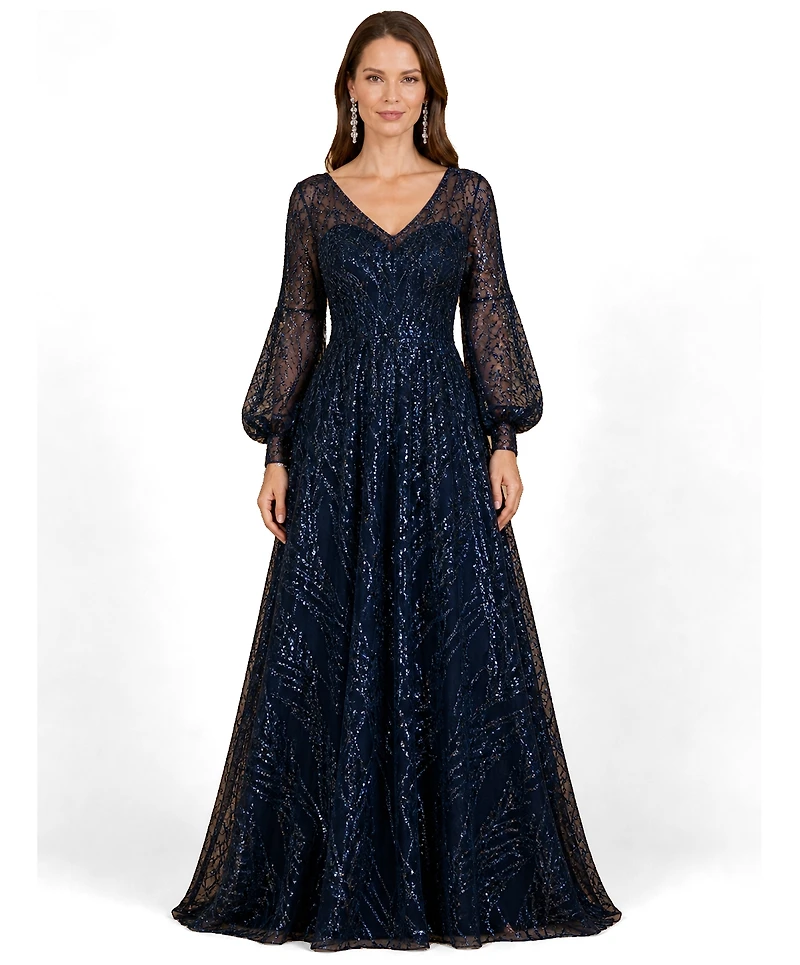 Lara Women's V-Neckline Long Sleeve Gown