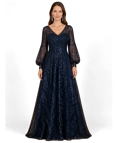 Lara Women's V-Neckline Long Sleeve Gown