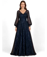 Lara Women's V-Neckline Long Sleeve Gown