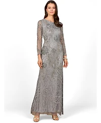 Lara Women's High Neck, Long Sleeve Beaded Gown