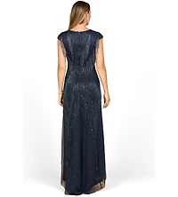 Lara Women's Beaded Fringe V-Neckline Dress with Cap Sleeves