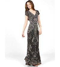 Lara Women's Cap Sleeve Mermaid Beaded Gown