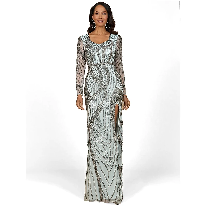Lara Women's Cascading Beads Long Sleeve Dress