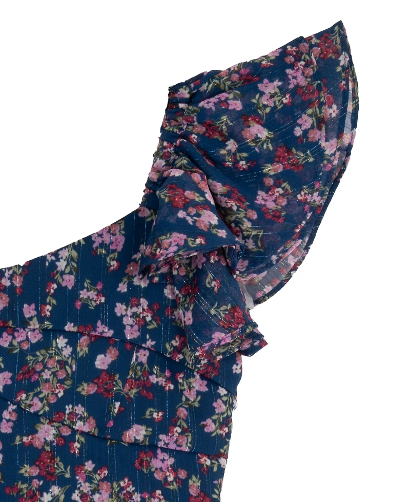 Rare Editions Girls' 7-16 Floral Lurex Stripe Chiffon Dress