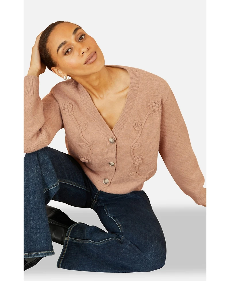 Yumi Women's Floral Embroidered Relaxed Fit Cardigan