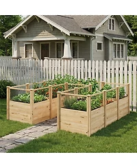Homsee Seven Grid Solid Wood Outdoor Garden Bed, Planting Box