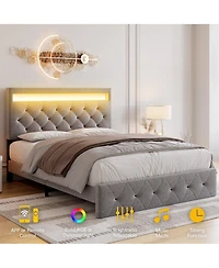 homfan Modern Upholstered Bed Frame with Adjustable Headboard