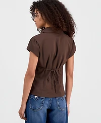 Madden Girl Juniors' Pleat Detail Button-Front Top