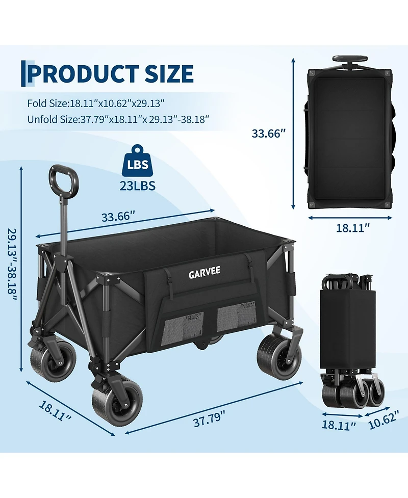 gaomon 460LBS Weight Capacity Foldable Wagon Carts for Outdoor Storage, Groceries, Shopping, Camping, Sports