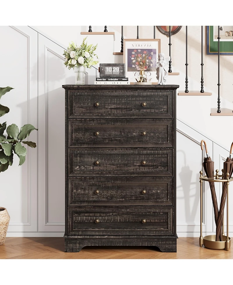 gaomon 5 Drawer Dresser for Bedroom - Vertical Chest of Drawers, Farmhouse Tall Cabinet Organizer Living Room, Hallway