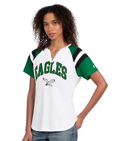 Starter Women's White Philadelphia Eagles Game On Notch Neck T-Shirt