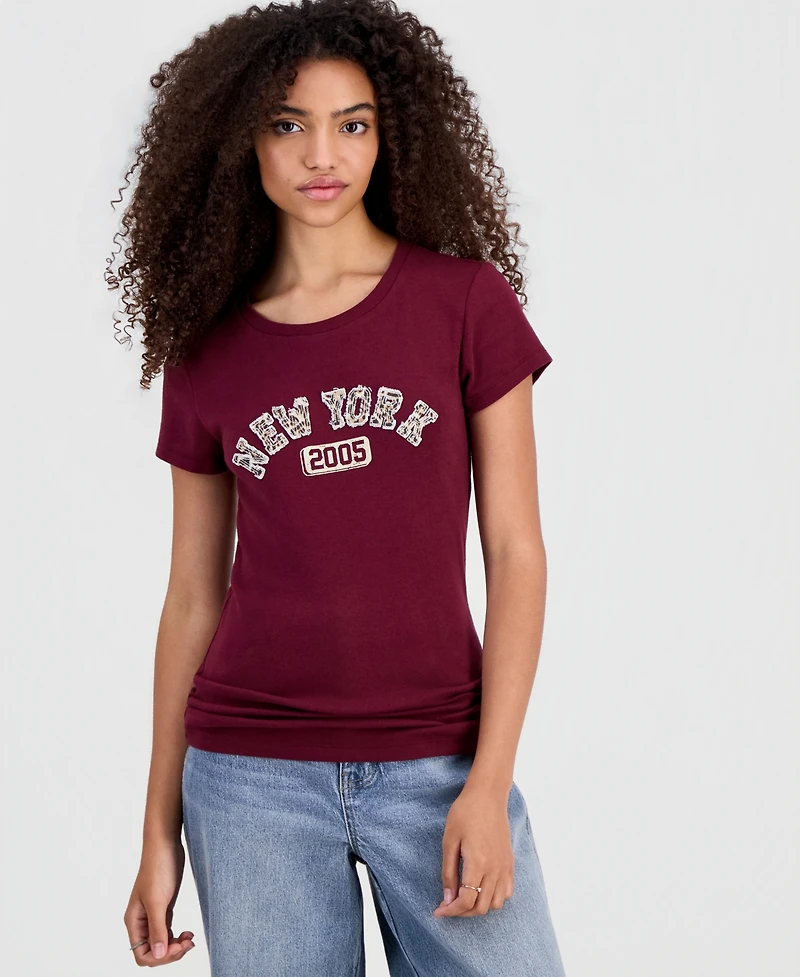 Madden Girl Juniors' New York Embroidered T-Shirt