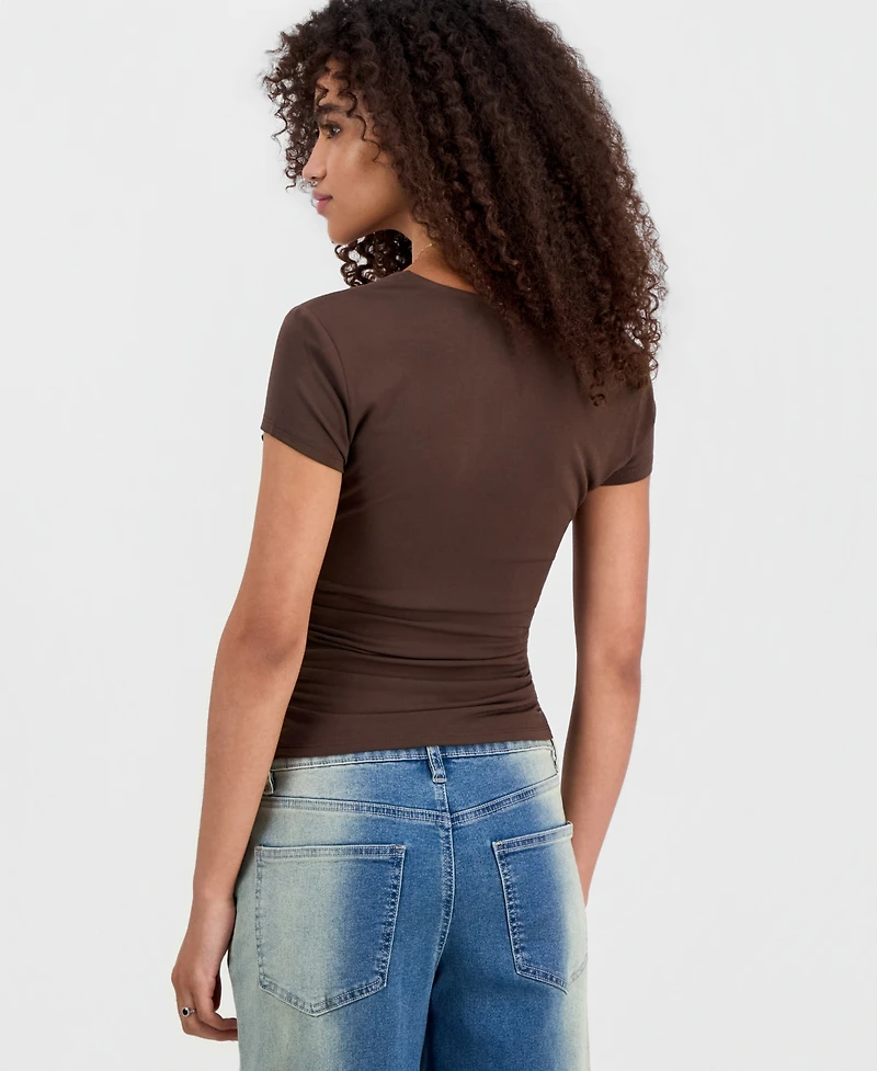 Madden Girl Juniors' Square-Neck Cap-Sleeve Ruched Top
