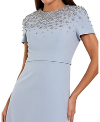 Mac Duggal Women's Crystal Embellished Short Sleeve Crepe Gown
