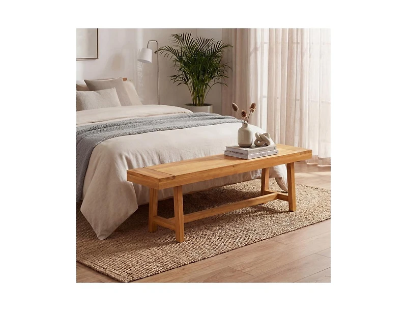 Slickblue Wooden Bench Seat for 3 People Sturdy Solid Wood Design
