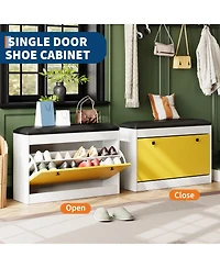homfan Shoe Storage Bench, Shoe Organizer Bench with Flip Drawer and Pu Cushion, Modern Entryway Shoe Cabinet for Hallway, Bedroom, Living Room
