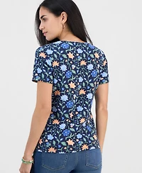 Style & Co Petite Soft Flora Scoop-Neck Short-Sleeve Top, Macy's Exclusive
