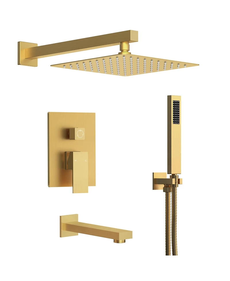Everstrein Wall Mounted 10" Shower System Bathtub Set High Pressure Rain Shower Head