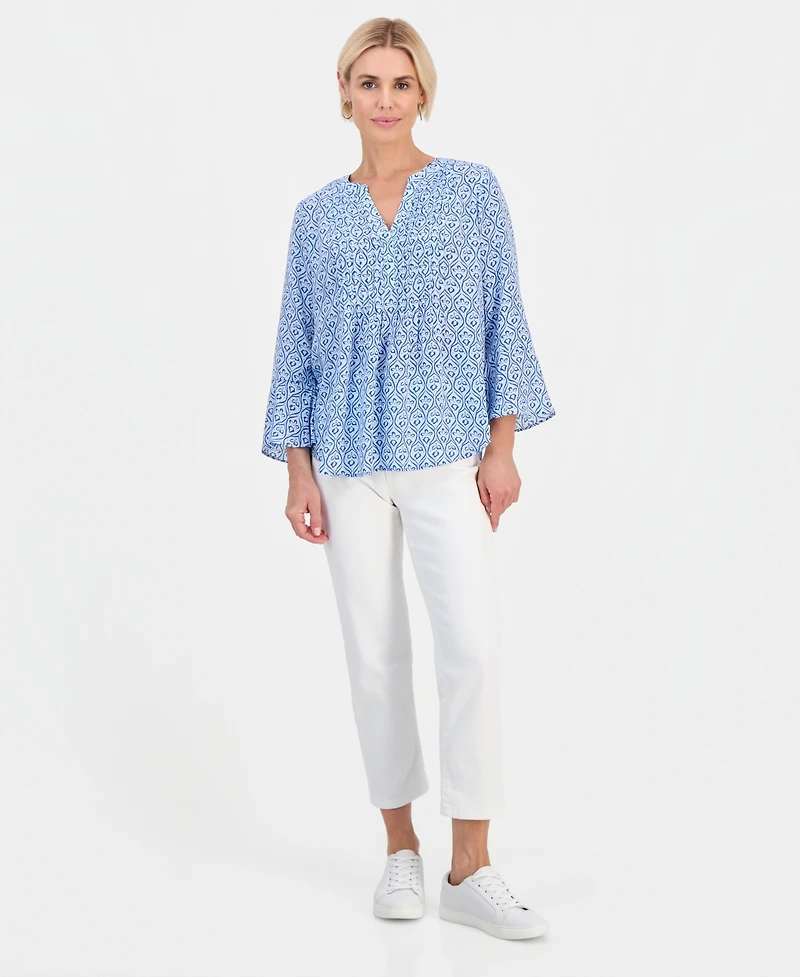Style & Co Petite Printed Pintuck Bell-Sleeve Top, Macy's Exclusive