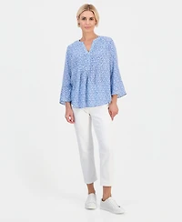Style & Co Petite Printed Pintuck Bell-Sleeve Top, Macy's Exclusive