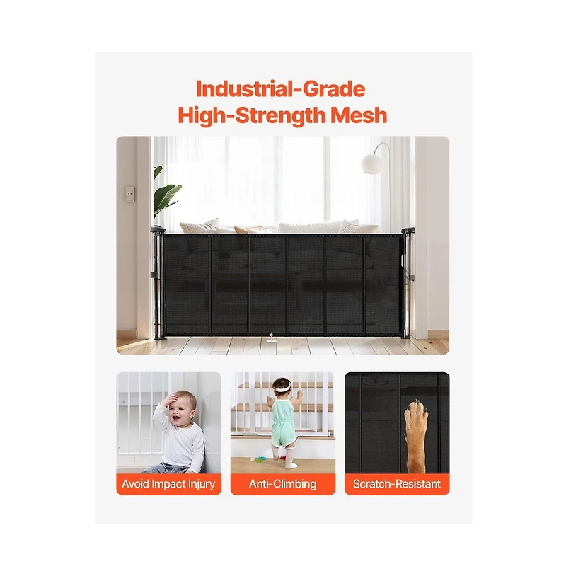 Ruie Retractable Mesh Pet Gate 34 in Tall Extends to Wide for Indoor Use