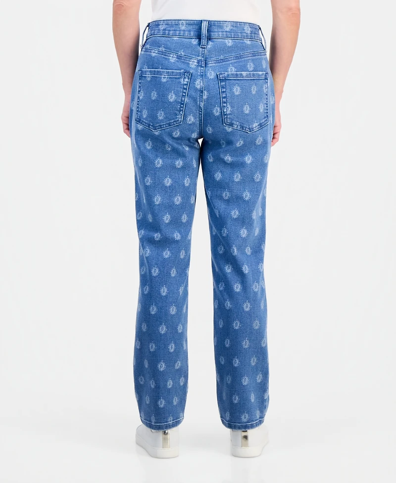 Style & Co Petite Printed High-Rise Straight Jeans, Macy's Exclusive