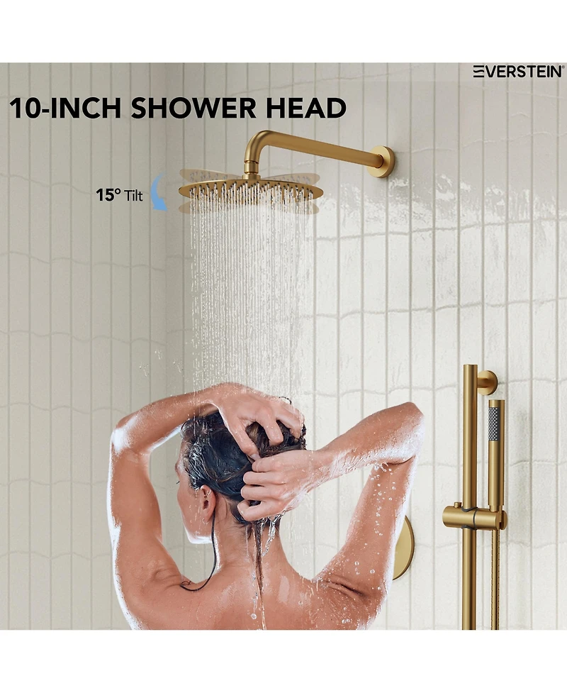 Everstrein Wall Mount Pressure-Balanced Shower System,10" Rainfall Head with Slider Bar Handheld Spray