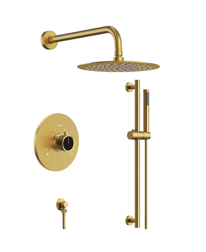 Everstrein Wall Mount Pressure-Balanced Shower System,10" Rainfall Head with Slider Bar Handheld Spray
