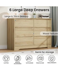 gaomon Wooden Dresser with 6 Drawers, Tall Modern Closet Deep Storage, Large Chest of Drawers Wide Top, Long Storage