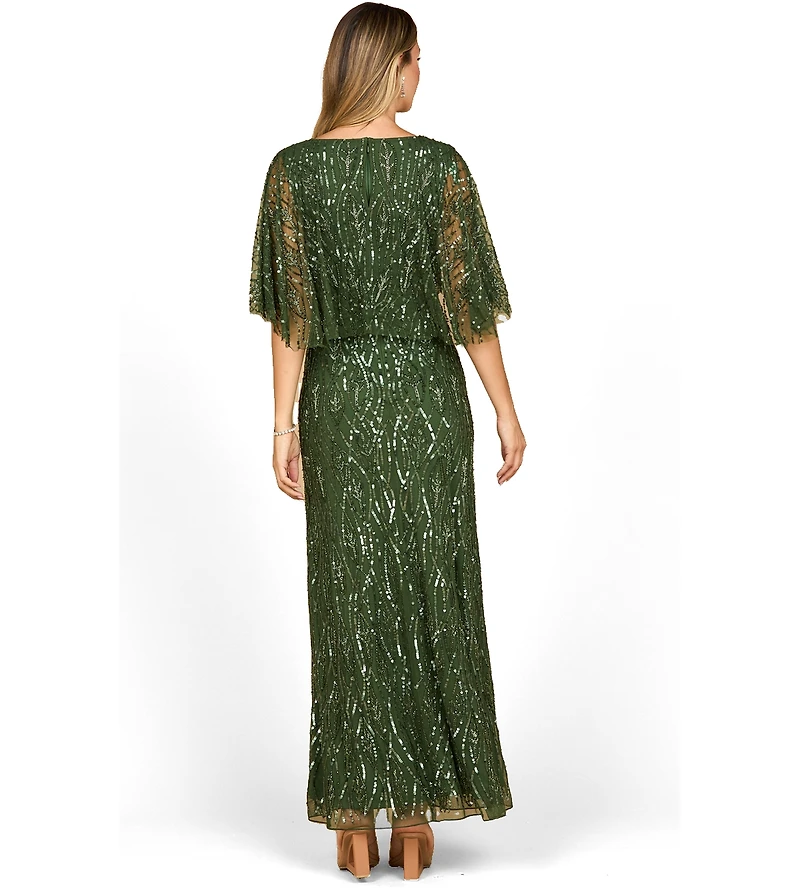 Lara Women's Beaded Gown with Half Cape