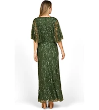 Lara Women's Beaded Gown with Half Cape