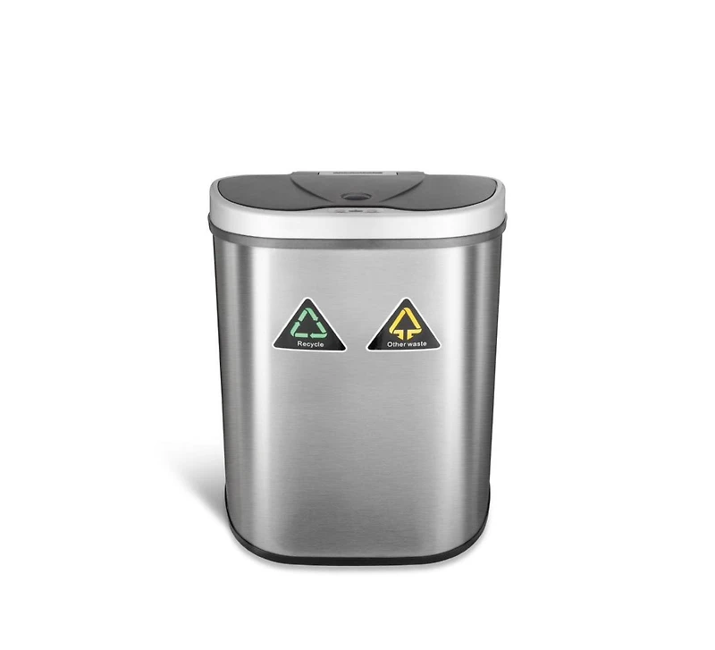 Ninestars Dual Compartment Motion Sensor Trash Can 18.5 Gallon Semi-Round Stainless Steel