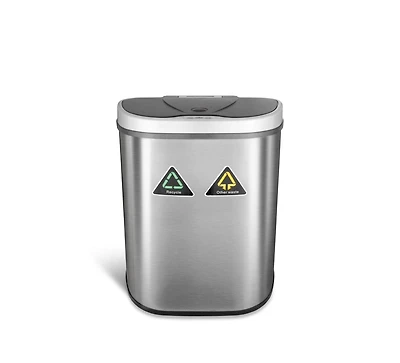 Ninestars Dual Compartment Motion Sensor Trash Can 18.5 Gallon Semi-Round Stainless Steel