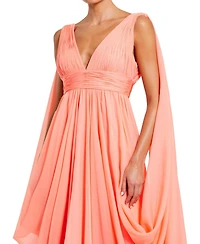 Mac Duggal Women's Pleated V-Neck Chiffon Cape Gown