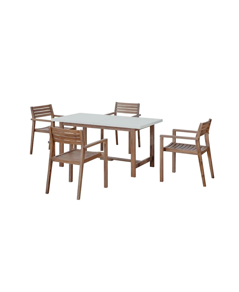 Asagikoiai 5-Piece Acacia Wood Outdoor Dining Set for 4, Patio Table with Umbrella Hole
