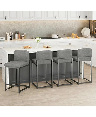 gaomon Set of 4 Modern Bar Stools– Pu Leather Counter Height Barstools with Back, Upholstered Bar Chairs for Kitchen Island and Home Bar, Metal Frame
