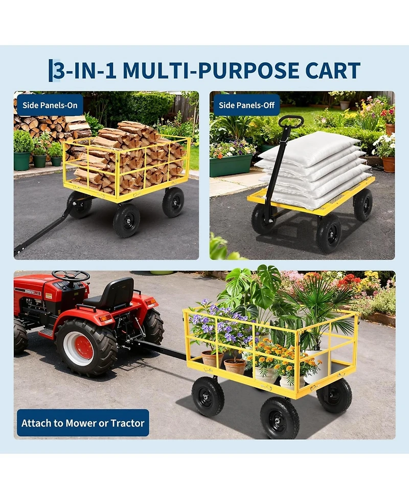 gaomon Heavy Duty 1500 lbs Capacity Steel Garden Cart with Removable Sides All-Terrain Wheels and Atv Trailer Compatibility