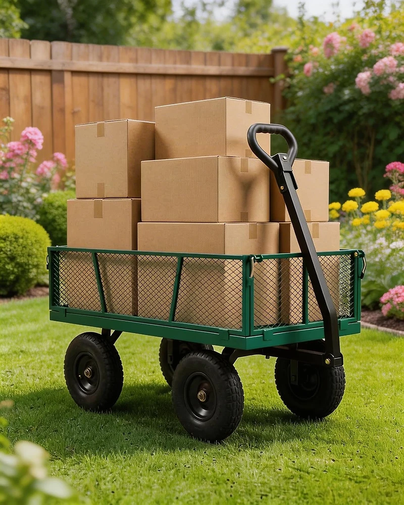 gaomon 400 lbs Heavy Duty Steel Garden Cart with Removable Mesh Sides 10in All-Terrain Pneumatic Tires Utility Wagon with 180 Rotating