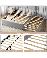 homfan Bed Frame with Trundle, Upholstered Platform Frame, Pull Out Headboard, Wood Slat Support, for Bedroom