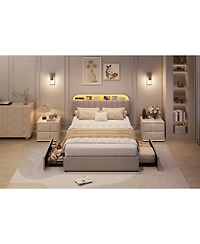 gaomon Bed Frame with Storage Headboard, Kids 2 Drawers, Velvet Upholstered Platform Lights, No Box Spring Needed
