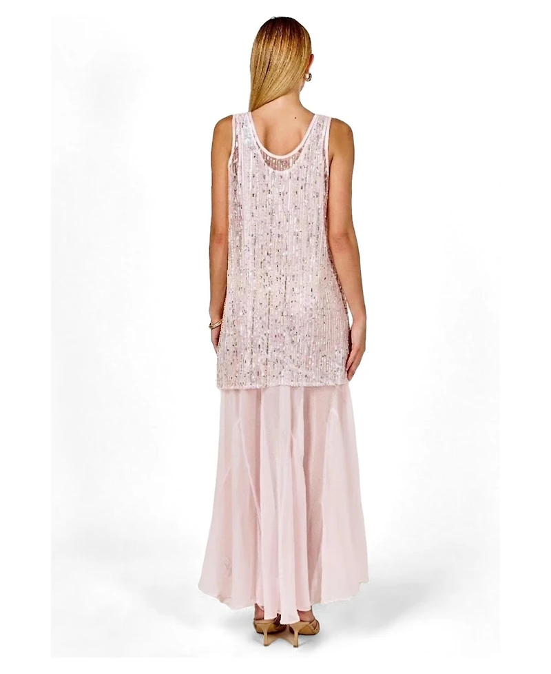 endless rose Women's Sequins Overlay Chiffon Maxi Dress