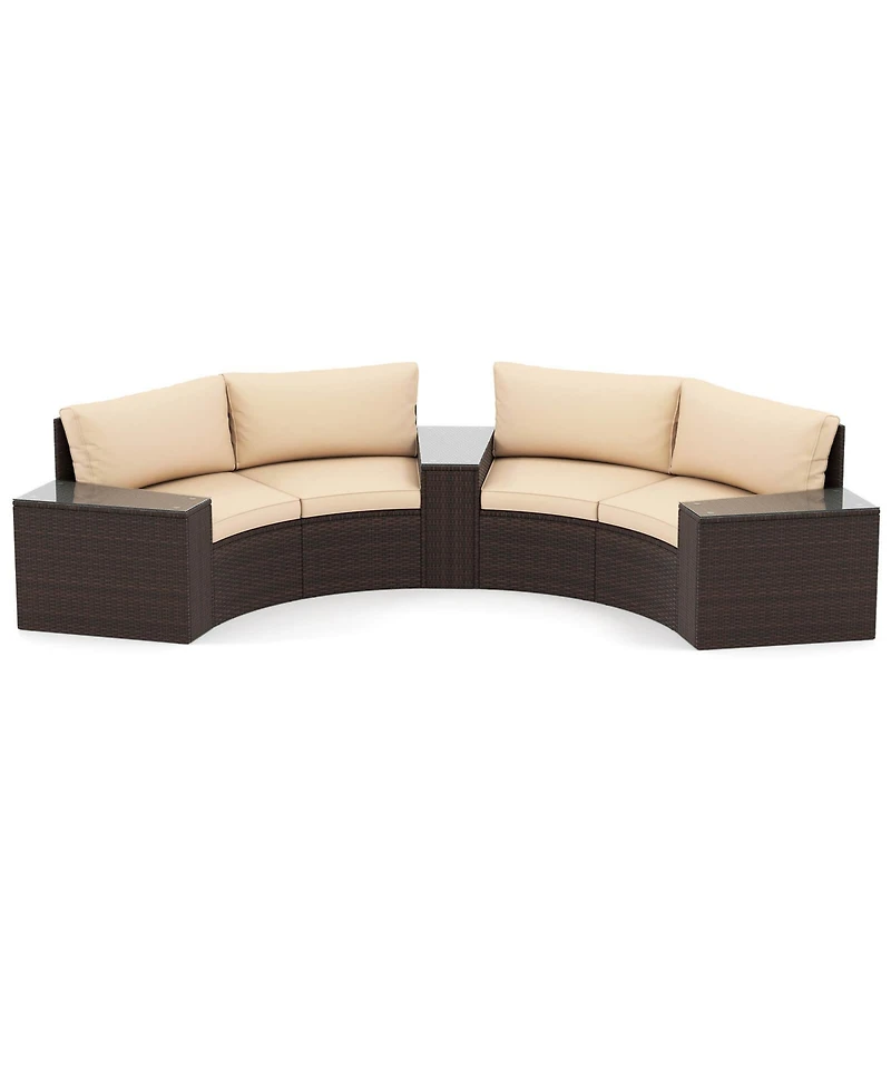 Gymax Set Of 5 Patio Furniture Set w/Tempered Glass Top Side Tables Back and Seat Cushions