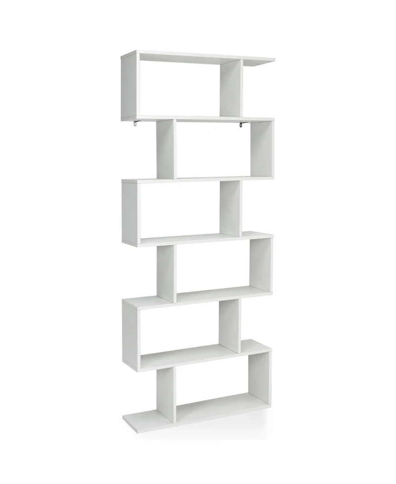 Gymax 6 Tier S-Shaped Bookshelf Storage Display Bookcase Decor Z-Shelf Coffee