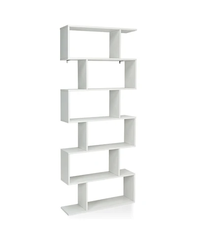 Gymax 6 Tier S-Shaped Bookshelf Storage Display Bookcase Decor Z-Shelf Coffee