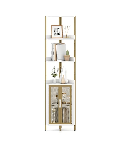 Gymax 6-Tier Corner Shelf 67'' Tall Corner Bookshelf w/Cabinet and Adjustable Shelf