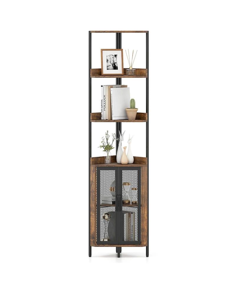 Gymax 6-Tier Corner Shelf 67'' Tall Bookshelf w/Cabinet and Adjustable