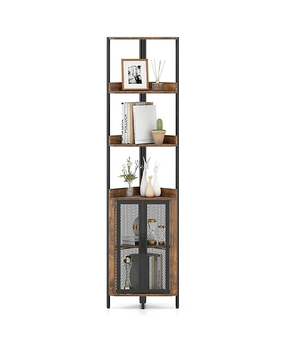 Gymax 6-Tier Corner Shelf 67'' Tall Bookshelf w/Cabinet and Adjustable