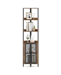 Gymax 6-Tier Corner Shelf 67'' Tall Bookshelf w/Cabinet and Adjustable