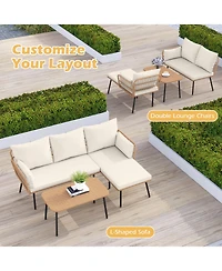 Gymax 3 Pieces L-Shaped Patio Furniture Set with Coffee Table Removable Cushions