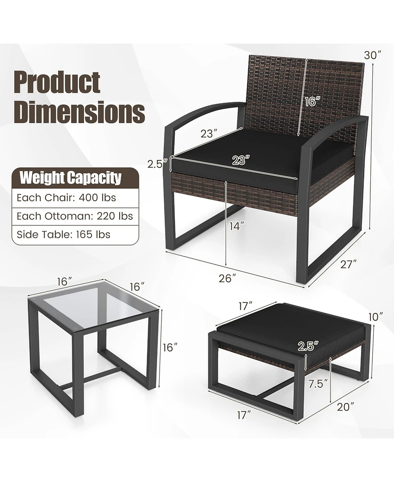 Gymax Furniture Set Patio Rattan Conversation for BalconyPorch Backyard Outdoor